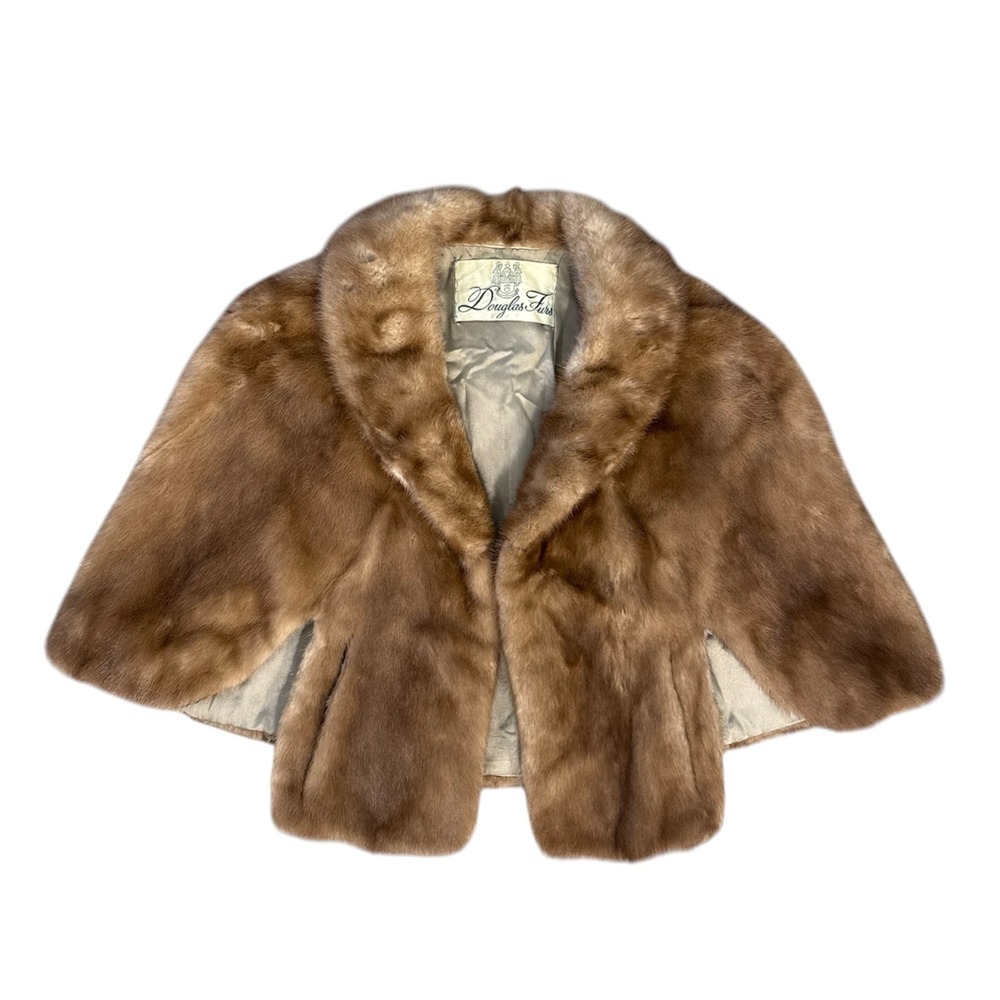Vintage 1950s 1960s Honey Brown Real Mink Fur Stole Party Winter Coat 20" Long